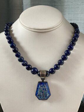 Jay King DTR Mine Finds, necklace, Lapis, opal mosaic inlay, Sterling Silver